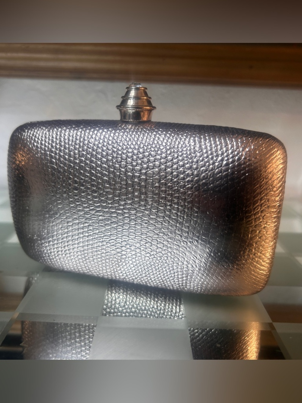 Silver/light Pink Textured Metallic Evening Clutch
